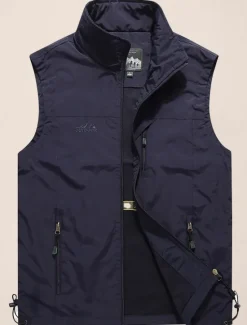 Clearance OUKU Men's Fishing Vest Sleeveless Vest Outdoor Casual Spring Fall Pocket Polyester Quick Dry Plain Zipper Stand Collar Black Army Green Blue Khaki Vest
