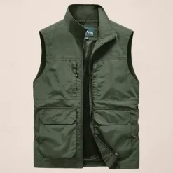 Outlet OUKU Men's Fishing Vest Sleeveless Vest Outdoor Modern Contemporary All Seasons Multi Pocket Chinlon Outdoor Solid / Plain Color Zipper Standing Collar Standard Fit Black ash-colored khaki Army Green Vest
