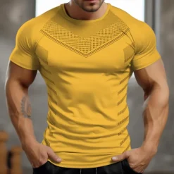 Sale OUKU Men's Fitness Tops Sports T-Shirt Crew Neck Short Sleeve Sport Casual Daily Gym Quick dry Breathable Soft Color Block Black Yellow Activewear Fashion Basic