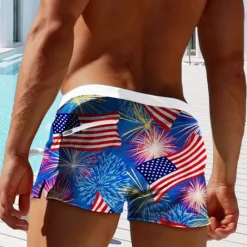 Hot OUKU Men's Flag American Flag National Flag Swim Trunks Swim Shorts Board Shorts Mid Waist Fashion Designer Surfing Holiday Beach Pocket Drawstring Elastic Waist Designer Clothing Apparel Blue