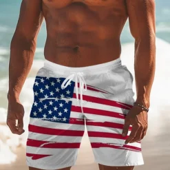 Best OUKU Men's Flag American Flag National Flag Swim Trunks Swim Shorts Board Shorts Mid Waist Fashion Streetwear Designer Casual Daily Holiday Pocket Drawstring Elastic Waist Designer Clothing Apparel