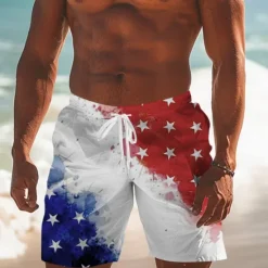Best OUKU Men's Flag American Flag National Flag Swim Trunks Swim Shorts Board Shorts Mid Waist Fashion Streetwear Designer Casual Daily Holiday Pocket Drawstring Elastic Waist Designer Clothing Apparel