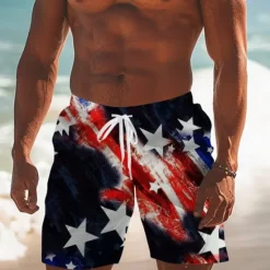 Best OUKU Men's Flag American Flag National Flag Swim Trunks Swim Shorts Board Shorts Mid Waist Fashion Streetwear Designer Casual Daily Holiday Pocket Drawstring Elastic Waist Designer Clothing Apparel