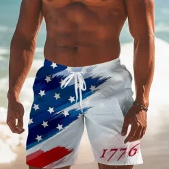 Best OUKU Men's Flag American Flag National Flag Swim Trunks Swim Shorts Board Shorts Mid Waist Fashion Streetwear Designer Casual Daily Holiday Pocket Drawstring Elastic Waist Designer Clothing Apparel