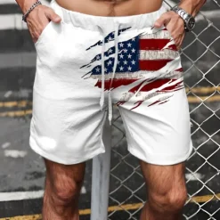 Online OUKU Men's Flag American Flag National Flag Swim Trunks Swim Shorts Board Shorts Mid Waist Fashion Streetwear Designer Casual Daily Holiday Pocket Drawstring Elastic Waist Designer Clothing Apparel