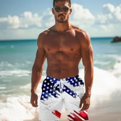 Sale OUKU Men's Flag American Flag National Flag Swimming Trunks Board Shorts Shorts Mid Waist Fashion Streetwear Hawaiian Casual Daily Holiday Pocket Drawstring Elastic Waist Designer Clothing Apparel
