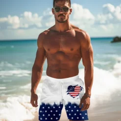 Sale OUKU Men's Flag American Flag National Flag Swimming Trunks Board Shorts Shorts Mid Waist Fashion Streetwear Hawaiian Casual Daily Holiday Pocket Drawstring Elastic Waist Designer Clothing Apparel