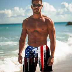 Sale OUKU Men's Flag American Flag National Flag Swimming Trunks Board Shorts Shorts Mid Waist Fashion Streetwear Hawaiian Casual Daily Holiday Pocket Drawstring Elastic Waist Designer Clothing Apparel