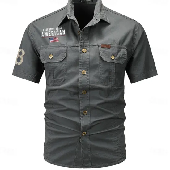 New OUKU Men's Flag American US Flag Letter Printed Work Shirt Western Shirt Cargo Shirt Short Sleeve Casual Tactical Going out Summer Turndown Buttons Print Black Army Green Dark Blue Gray