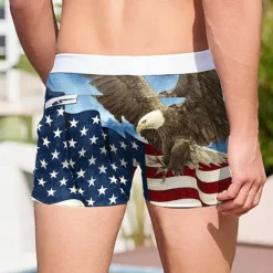 Hot OUKU Men's Flag Eagle American Flag Swim Trunks Swim Shorts Board Shorts Mid Waist Fashion Designer Surfing Holiday Beach Pocket Drawstring Elastic Waist Designer Clothing Apparel