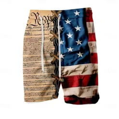 New OUKU Men's Flag Letter American Flag Swimming Trunks Board Shorts Shorts Mid Waist Fashion Streetwear Designer Casual Daily Holiday Pocket Drawstring Elastic Waist Designer Clothing Apparel Khaki