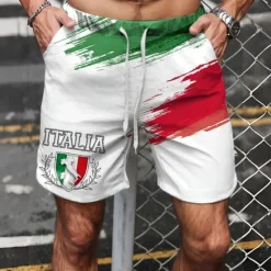 Sale OUKU Men's Flag National Flag Swimming Trunks Board Shorts Shorts Mid Waist Fashion Streetwear Designer Casual Daily Holiday Pocket Drawstring Elastic Waist Designer Clothing Apparel White