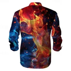 Discount OUKU Men's Flame Button Up Shirt Printed Shirts Long Sleeve Subcultural Vacation Street Spring & Summer Turndown Print Button-Down Yellow Red