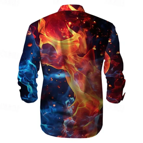 Discount OUKU Men's Flame Button Up Shirt Printed Shirts Long Sleeve Subcultural Vacation Street Spring & Summer Turndown Print Button-Down Yellow Red