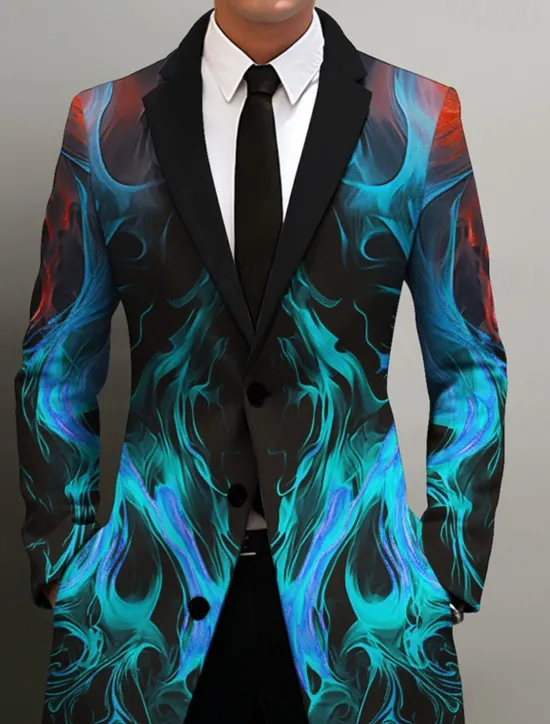 Online OUKU Men's Flame Winter Coat Overcoat Coat Warm Breathable Comfortable Business Abstract Work Wear to work Going out Pocket Print Fall & Winter Turndown Long Sleeve Blue Orange Green