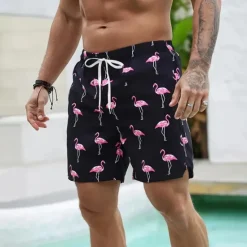 Clearance OUKU Men's Flamingo Bird Lined Shorts Swim Shorts Board Shorts Mid Waist Hawaiian Vacation Holiday Beach Wear Side Pockets With Compression Liner Elastic Drawstring Waist Designer Clothing Apparel