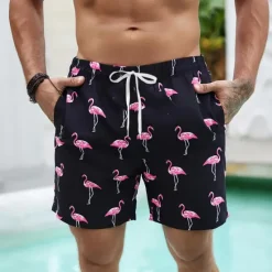 Clearance OUKU Men's Flamingo Bird Lined Shorts Swim Shorts Board Shorts Mid Waist Hawaiian Vacation Holiday Beach Wear Side Pockets With Compression Liner Elastic Drawstring Waist Designer Clothing Apparel