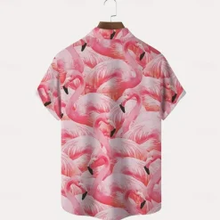 Sale OUKU Men's Flamingo Bird Shirt Summer Hawaiian Shirt Button Up Shirt Short Sleeve Hawaiian Vacation Holiday Beach Wear Summer Spring Turndown 3D Print Collared Shirts Front One Pocket Pink