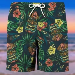 Best OUKU Men's Flamingo Mask Indian Culture Swim Trunks Swim Shorts Board Shorts Mid Waist Fashion Streetwear Designer Casual Daily Holiday Pocket Drawstring Elastic Waist Designer Clothing Apparel
