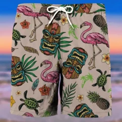 Best OUKU Men's Flamingo Mask Indian Culture Swim Trunks Swim Shorts Board Shorts Mid Waist Fashion Streetwear Designer Casual Daily Holiday Pocket Drawstring Elastic Waist Designer Clothing Apparel