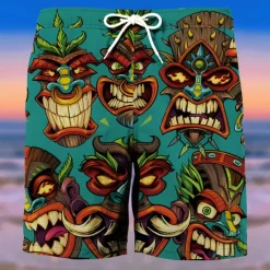 Best OUKU Men's Flamingo Mask Indian Culture Swim Trunks Swim Shorts Board Shorts Mid Waist Fashion Streetwear Designer Casual Daily Holiday Pocket Drawstring Elastic Waist Designer Clothing Apparel