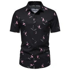 Best OUKU Men's Flamingo Tropical Shirt Summer Hawaiian Shirt Aloha Shirt Short Sleeve Shirt Turndown Designer Color Block Classic Holiday Black White 3D Print S M L
