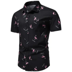 Best OUKU Men's Flamingo Tropical Shirt Summer Hawaiian Shirt Aloha Shirt Short Sleeve Shirt Turndown Designer Color Block Classic Holiday Black White 3D Print S M L