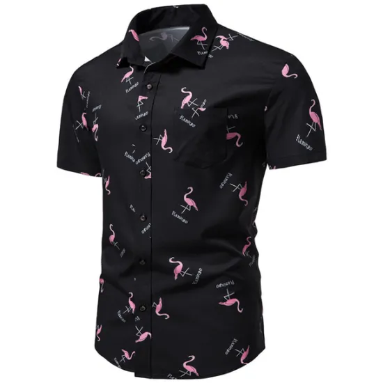 Best OUKU Men's Flamingo Tropical Shirt Summer Hawaiian Shirt Aloha Shirt Short Sleeve Shirt Turndown Designer Color Block Classic Holiday Black White 3D Print S M L