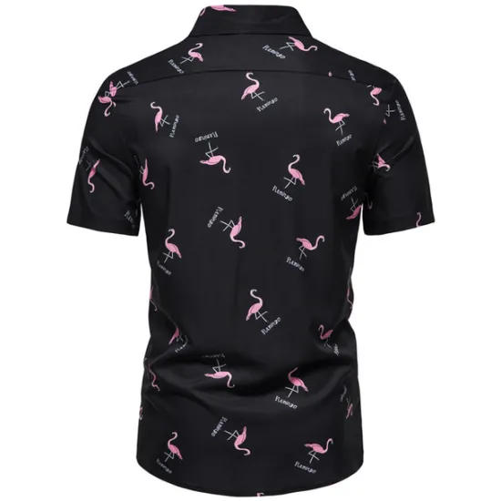 Best OUKU Men's Flamingo Tropical Shirt Summer Hawaiian Shirt Aloha Shirt Short Sleeve Shirt Turndown Designer Color Block Classic Holiday Black White 3D Print S M L
