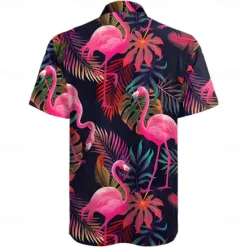 Outlet OUKU Men's Flamingo Tropical Summer Hawaiian Shirt Aloha Shirt Short Sleeves Shirt Turndown Hawaiian Resort Outdoor Vacation Street White Pink Blue S M L
