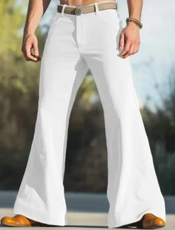 New OUKU Men's Flared Pants Bell Bottom Trousers Chinos Casual Pants Pocket Straight Leg Plain Comfort Soft Full Length Outdoor Daily Going out Fashion Streetwear Black White Micro-elastic