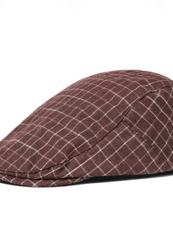 OUKU Men's Flat Cap Ascot Hat Newsboy Hat Black White Cotton Fashion Casual Street Daily Plaid Adjustable Sunscreen Breathable