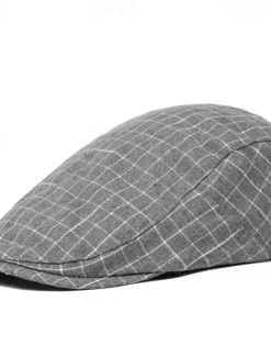 OUKU Men's Flat Cap Ascot Hat Newsboy Hat Black White Cotton Fashion Casual Street Daily Plaid Adjustable Sunscreen Breathable