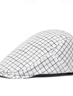 OUKU Men's Flat Cap Ascot Hat Newsboy Hat Black White Cotton Fashion Casual Street Daily Plaid Adjustable Sunscreen Breathable