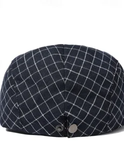 OUKU Men's Flat Cap Ascot Hat Newsboy Hat Black White Cotton Fashion Casual Street Daily Plaid Adjustable Sunscreen Breathable