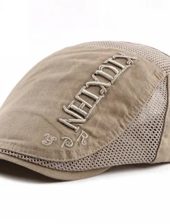 Clearance OUKU Men's Flat Cap Ascot Hat Newsboy Hat Black khaki Polyester Embroidery Fashion Casual Street Daily Color Block Letter Adjustable Sunscreen Breathable