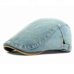 Outlet OUKU Men's Flat Cap Ascot Hat Newsboy Hat Black Navy Blue Denim Fashion Casual Street Daily Plain Adjustable Sunscreen Breathable