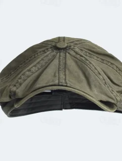 Sale OUKU Men's Flat Cap Ascot Hat Newsboy Hat Black Blue Cotton Fashion Casual Street Daily Plain Tightness Adjustable Around 60cm Sunscreen Breathable
