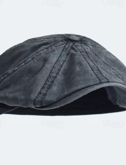 Sale OUKU Men's Flat Cap Ascot Hat Newsboy Hat Black Blue Cotton Fashion Casual Street Daily Plain Tightness Adjustable Around 60cm Sunscreen Breathable
