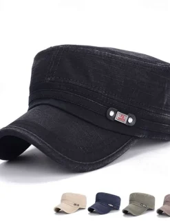 Sale OUKU Men's Flat Cap Baseball Cap Military Cap Cadet Hat Black Blue Cotton Vintage Travel Beach Outdoor Vacation Plain Adjustable Washable Casual