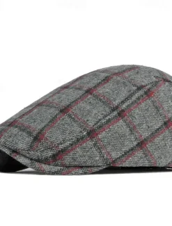 Sale OUKU Men's Flat Cap Baseball Cap Military Cap Cadet Hat Red Blue Polyester Fashion Casual Street Daily Plaid Adjustable Sunscreen Breathable