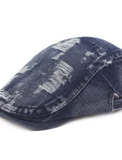OUKU Men's Flat Cap Black Blue Denim Ripped Fashion Streetwear Stylish 1920s Fashion Outdoor Daily Going out Plain Warm
