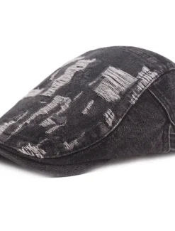 OUKU Men's Flat Cap Black Blue Denim Ripped Fashion Streetwear Stylish 1920s Fashion Outdoor Daily Going out Plain Warm