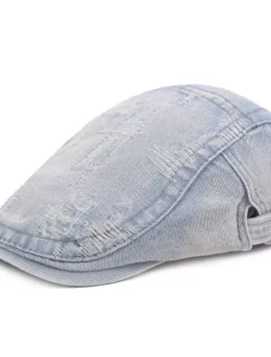 OUKU Men's Flat Cap Black Blue Denim Ripped Fashion Streetwear Stylish 1920s Fashion Outdoor Daily Going out Plain Warm