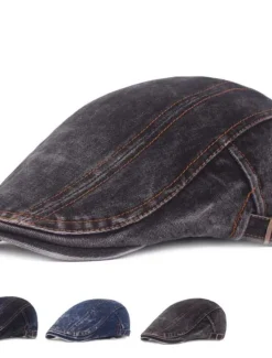 New OUKU Men's Flat Cap Black Blue Denim Streetwear Stylish 1920s Fashion Outdoor Daily Going out Plain Warm