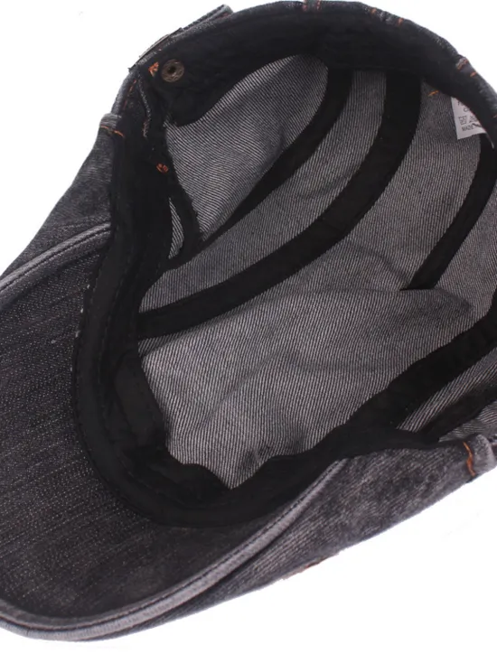 New OUKU Men's Flat Cap Black Blue Denim Streetwear Stylish 1920s Fashion Outdoor Daily Going out Plain Warm