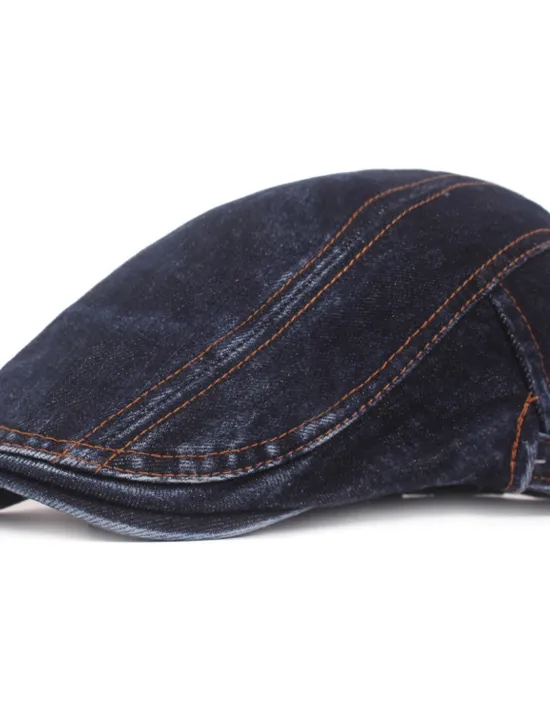 New OUKU Men's Flat Cap Black Blue Denim Streetwear Stylish 1920s Fashion Outdoor Daily Going out Plain Warm