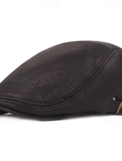 Hot OUKU Men's Flat Cap Black Brown PU Fashion Streetwear Stylish 1920s Fashion Outdoor Daily Going out Plain Warm