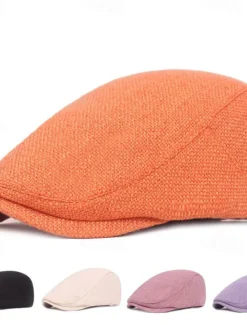 Hot OUKU Men's Flat Cap Black Orange Cotton and Linen Streetwear Stylish 1920s Fashion Outdoor Daily Going out Plain Warm
