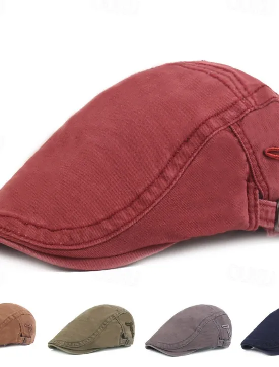 Discount OUKU Men's Flat Cap Black Red Cotton Fashion Streetwear Stylish 1920s Fashion Outdoor Daily Going out Plain Warm